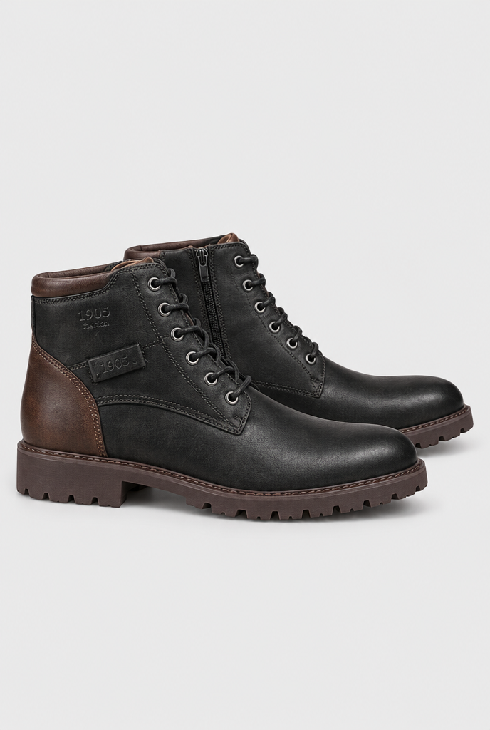 Boots à lacets et zip latéral effet cuir — Noir