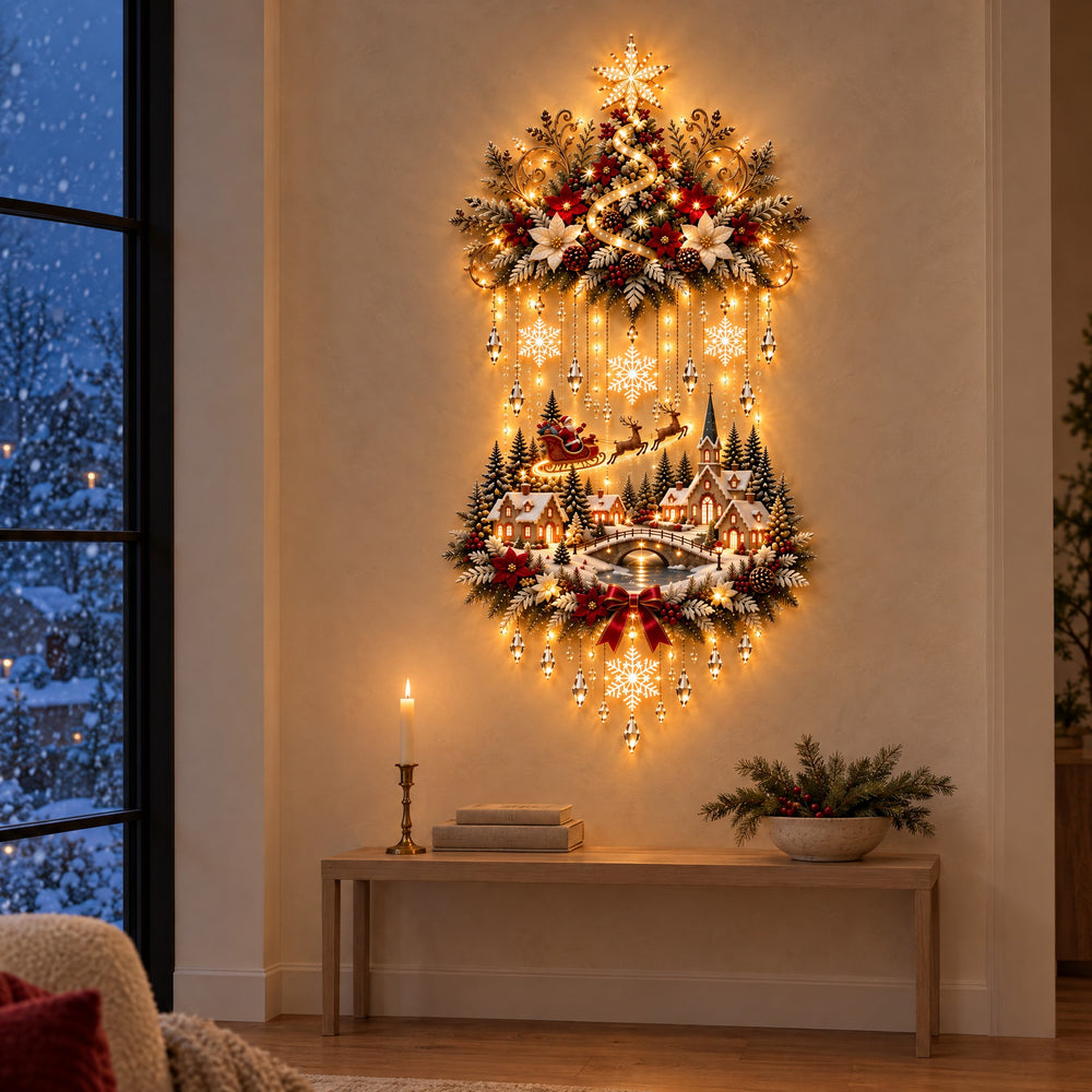 Illuminated Christmas Village Wall Hanging