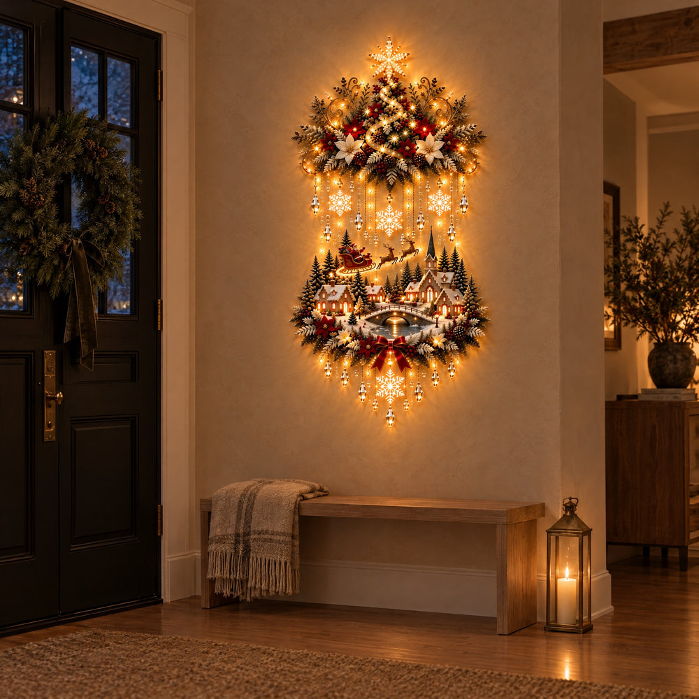 Illuminated Christmas Village Wall Hanging