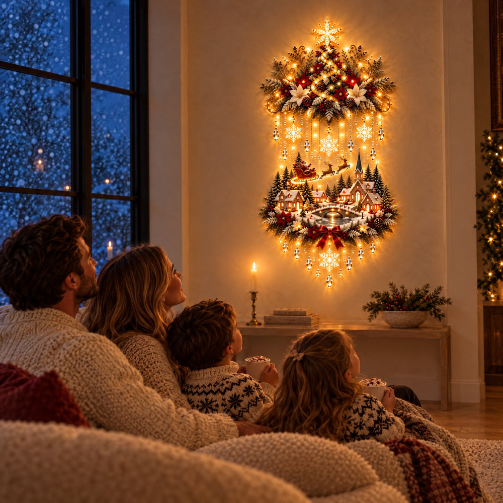 Illuminated Christmas Village Wall Hanging