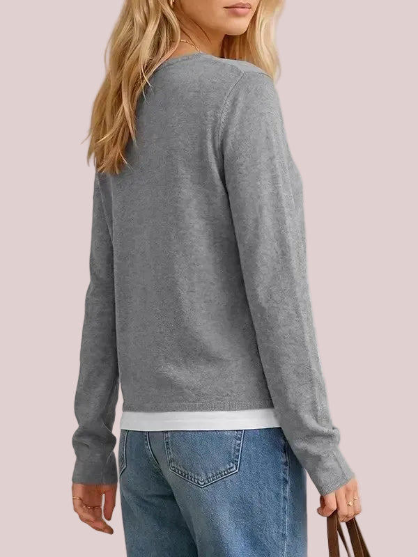 V-Neck Layered-Look Knit Sweater