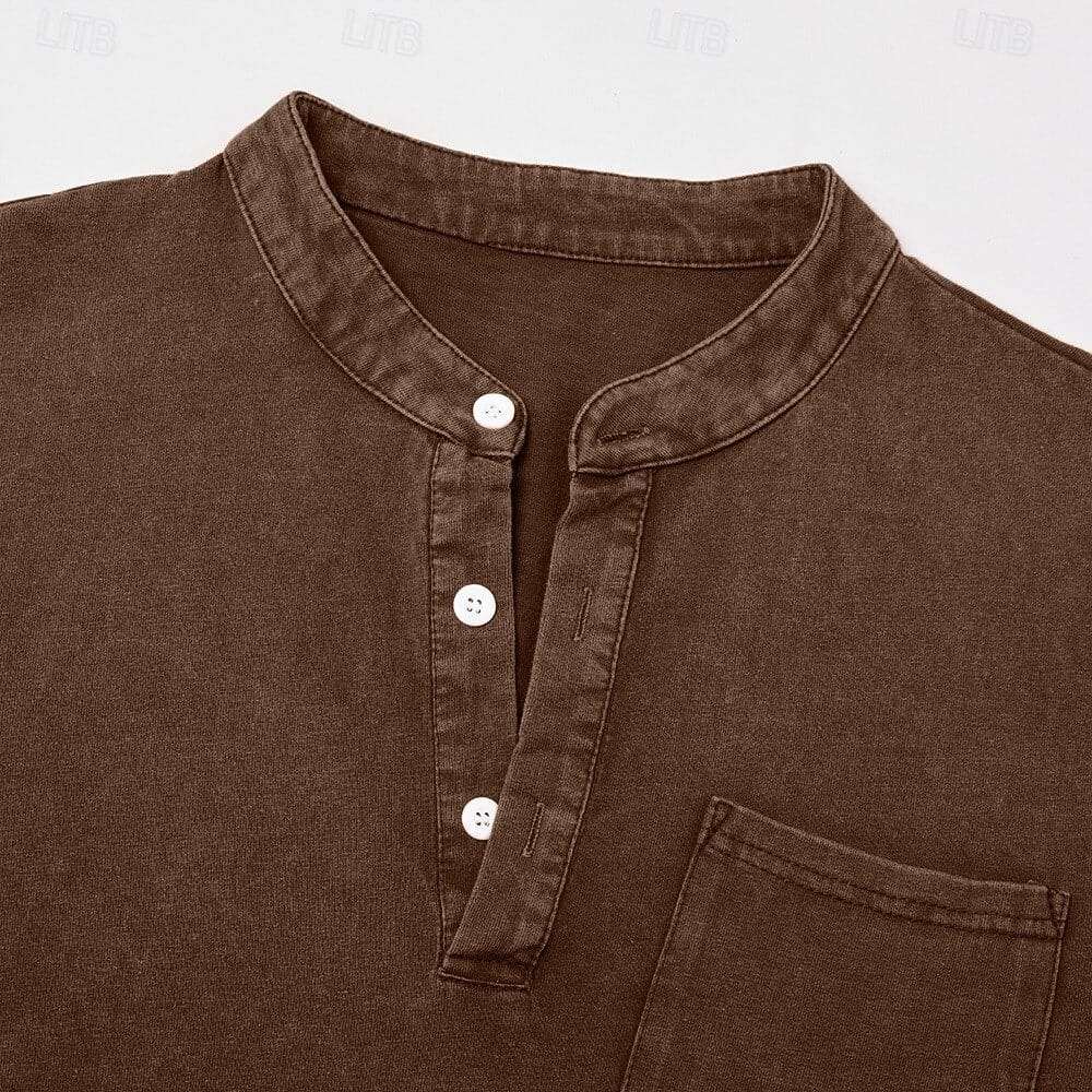 Men's Garment-Washed Long Sleeve Pocket Henley