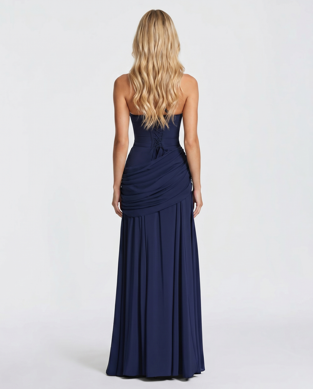 Ruched Square-Neck Maxi Dress in Navy