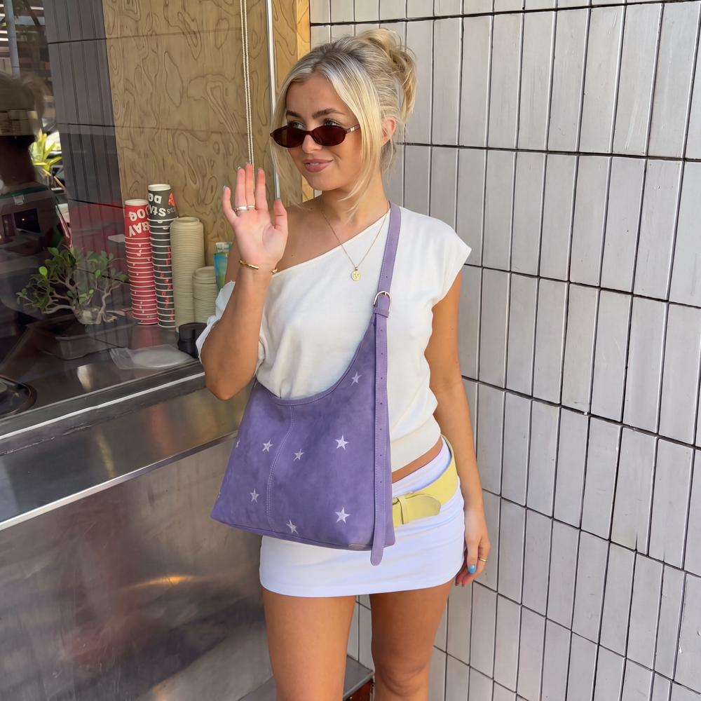 Embroidered Star Suede-Look Shoulder Bag