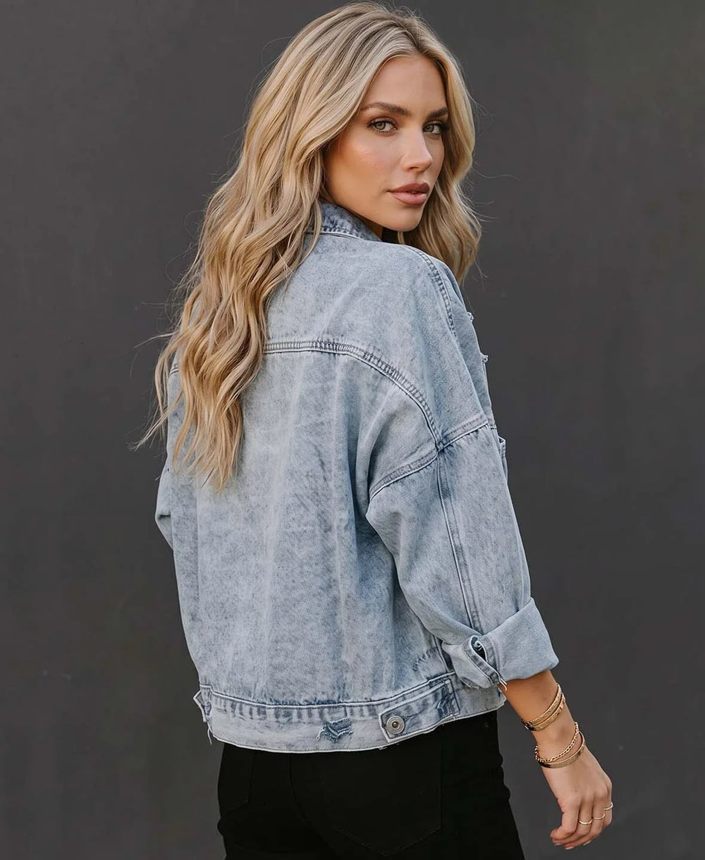Leopard Patchwork Distressed Denim Jacket