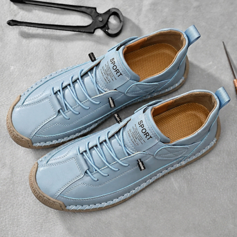 Men's Hand-Stitched Leather-Look Sneakers
