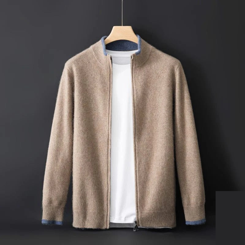 Men's Tipped Stand-Collar Zip Knit Jacket