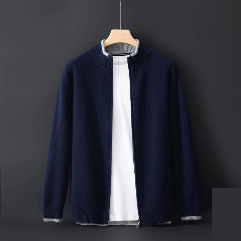 Men's Tipped Stand-Collar Zip Knit Jacket