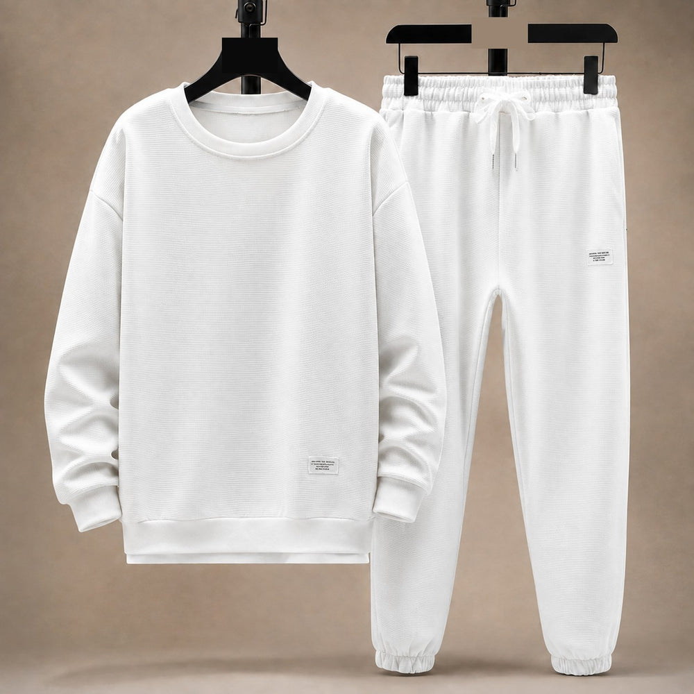 Men's Waffle-Knit Crewneck & Jogger Lounge Set