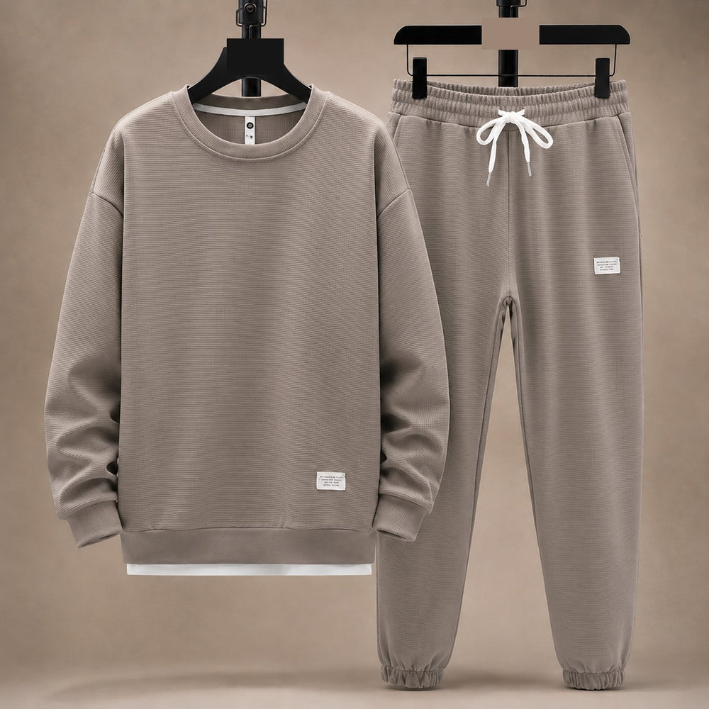 Men's Waffle-Knit Crewneck & Jogger Lounge Set