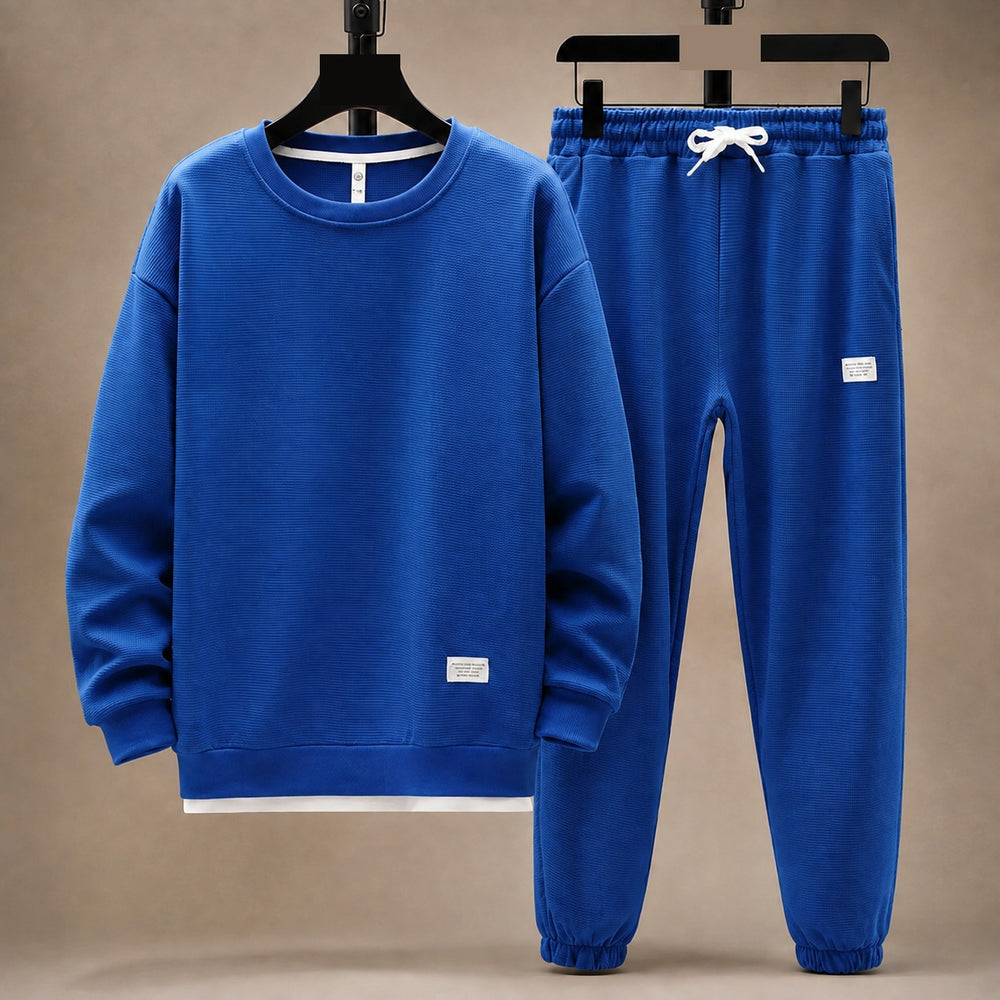 Men's Waffle-Knit Crewneck & Jogger Lounge Set
