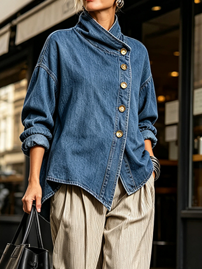 Oversized Asymmetric Wrap-Collar Shirt Jacket
