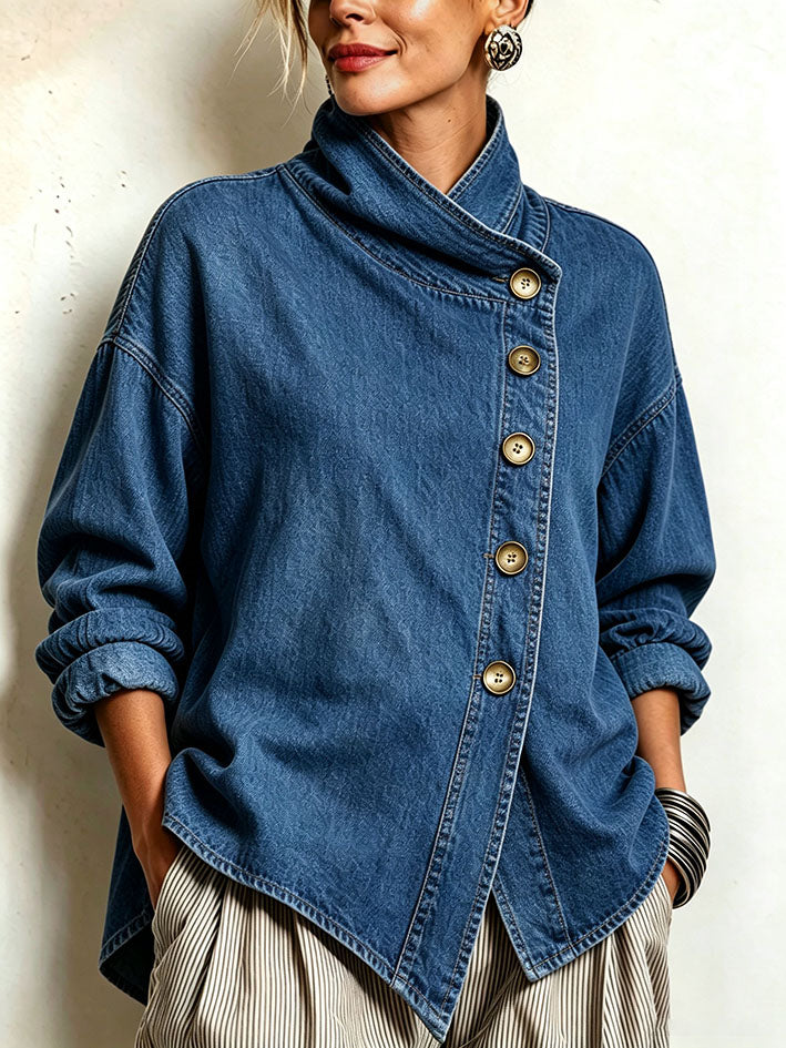 Oversized Asymmetric Wrap-Collar Shirt Jacket