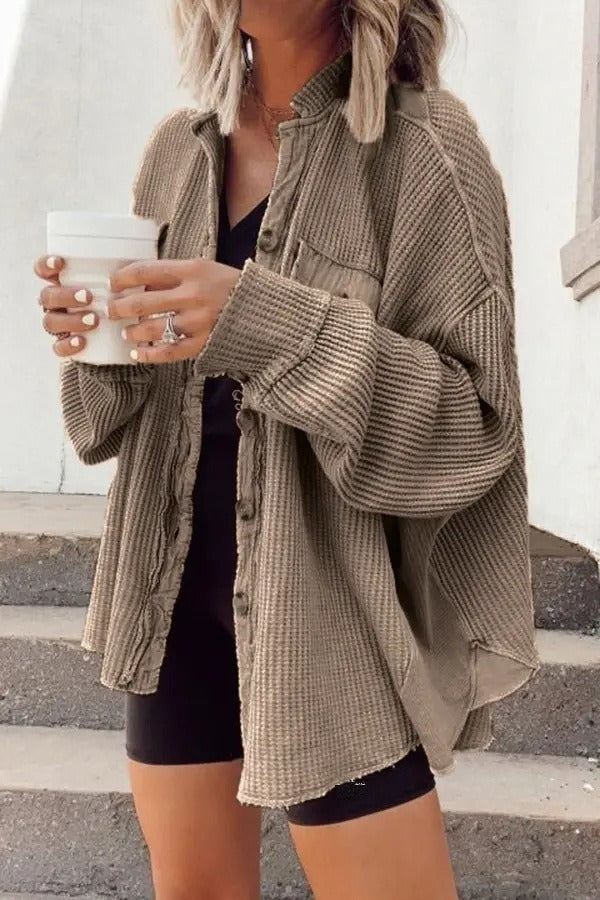 Oversized Waffle-Knit Shirt Jacket