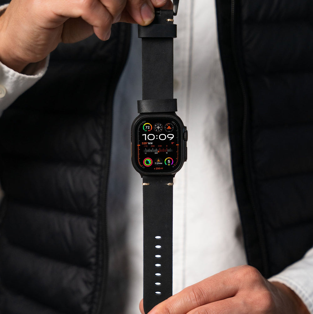 Men's Rugged Oiled Leather-Look Smartwatch Strap