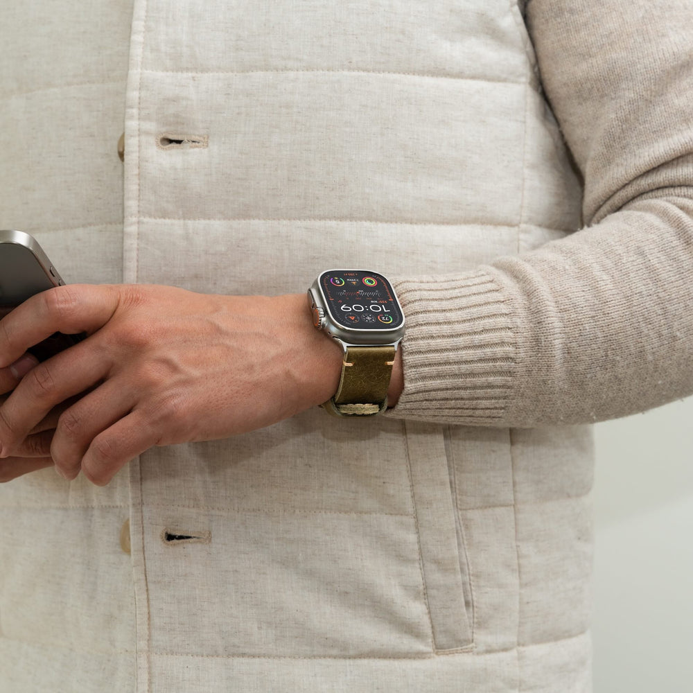 Men's Rugged Oiled Leather-Look Smartwatch Strap