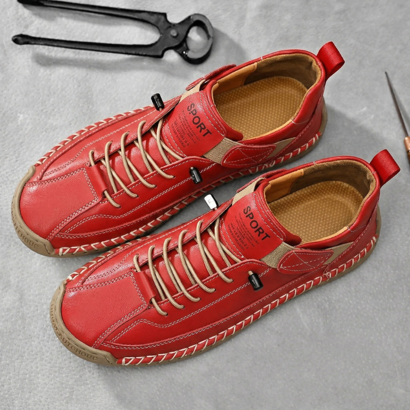 Men's Hand-Stitched Leather-Look Sneakers