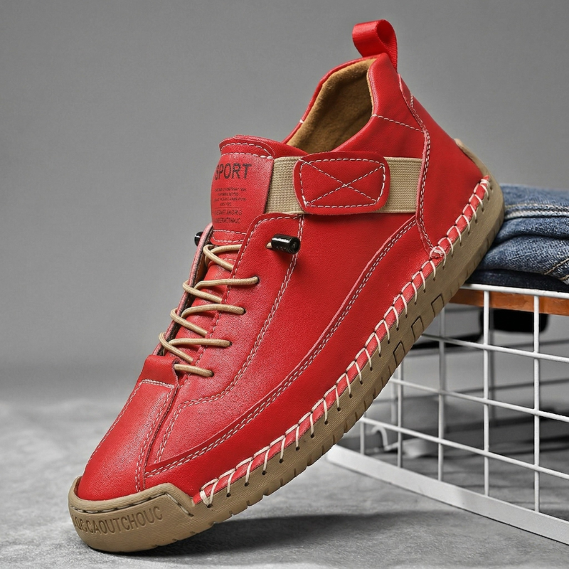 Men's Hand-Stitched Leather-Look Sneakers