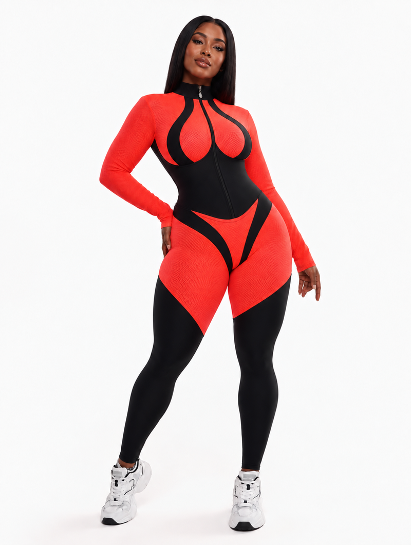 Contour-Seam Zip-Front Catsuit