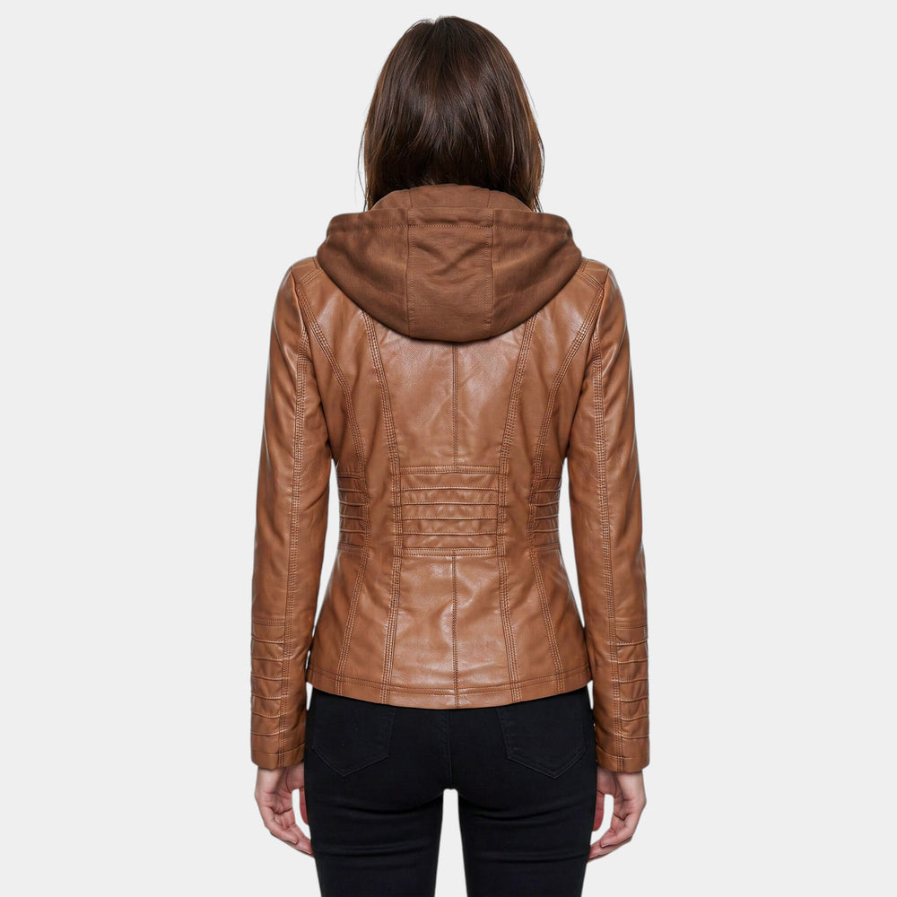 Faux Leather Moto Jacket with Detachable Hood