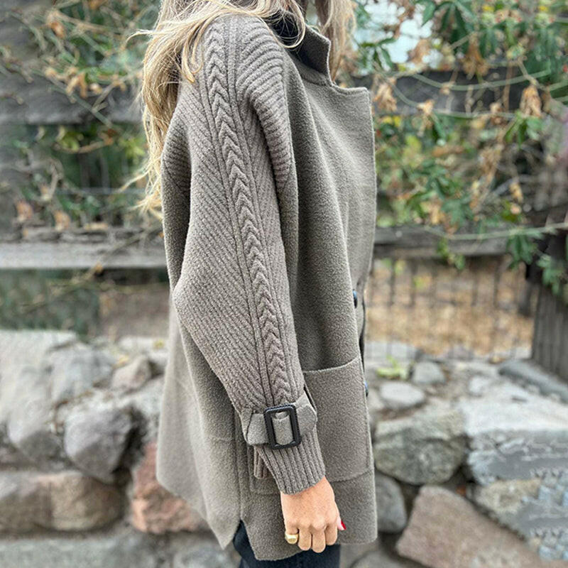 Cable-Sleeve Double-Breasted Knit Coat