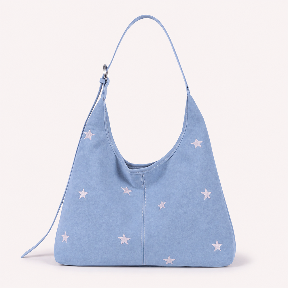 Embroidered Star Suede-Look Shoulder Bag