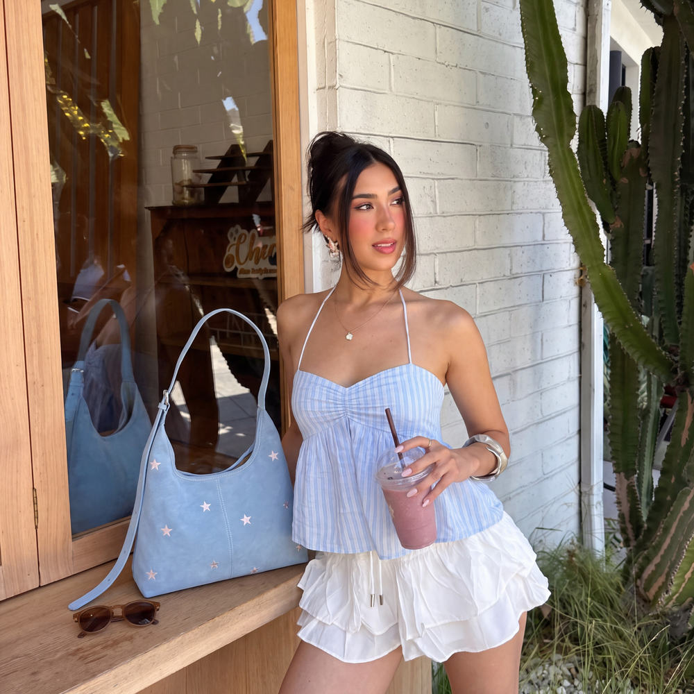 Embroidered Star Suede-Look Shoulder Bag