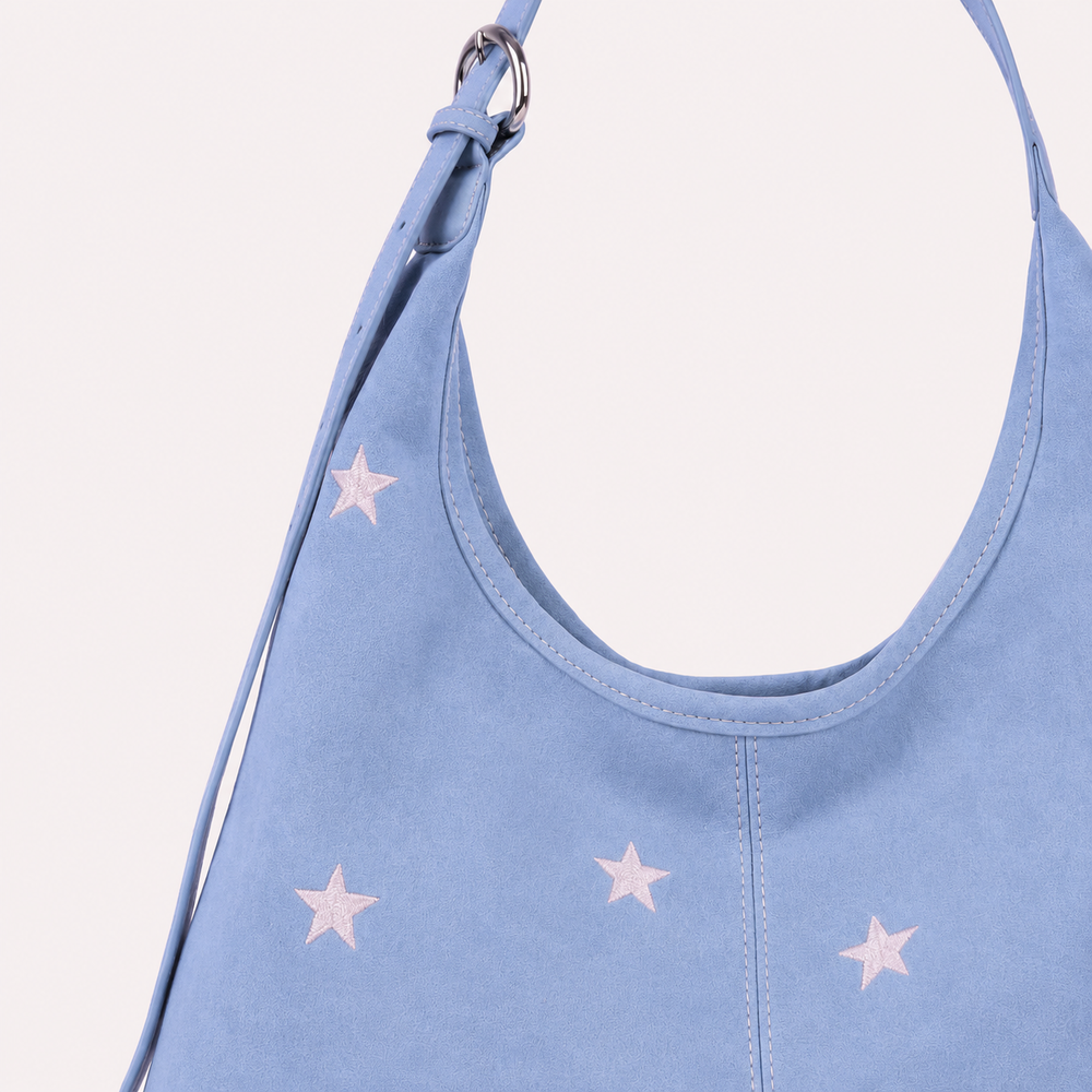 Embroidered Star Suede-Look Shoulder Bag