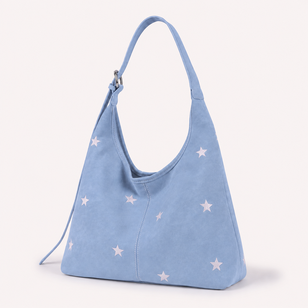 Embroidered Star Suede-Look Shoulder Bag