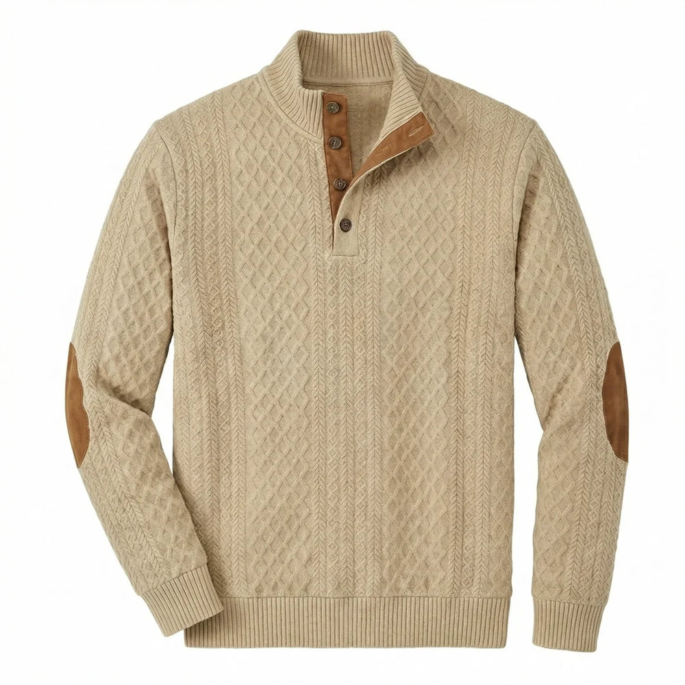 Men's Elbow-Patch Button Mock Neck Sweater
