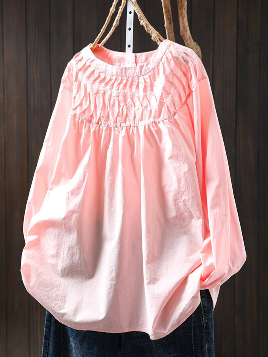 Smocked-Yoke Cotton Tunic Blouse