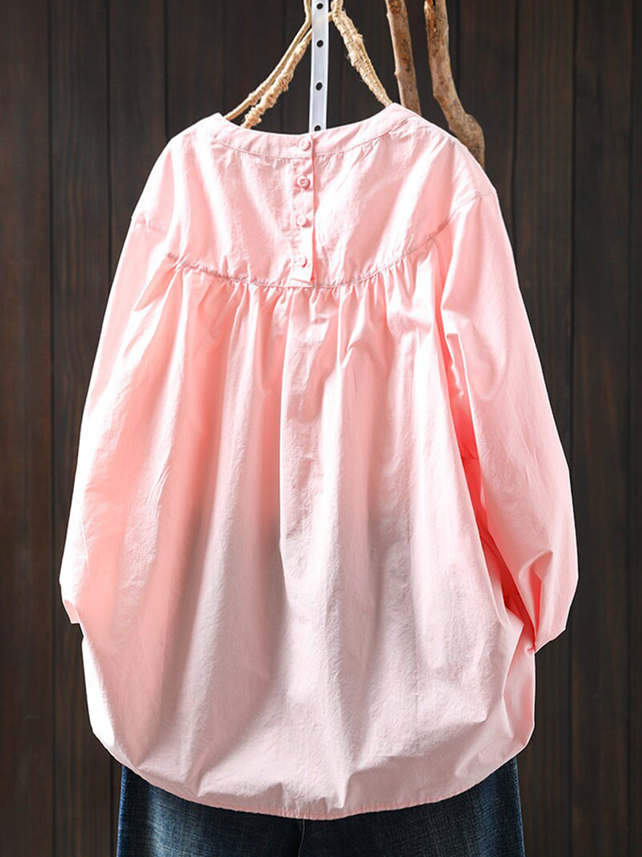 Smocked-Yoke Cotton Tunic Blouse
