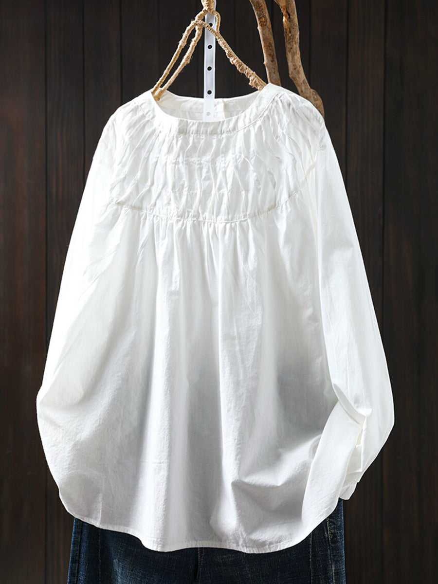 Smocked-Yoke Cotton Tunic Blouse