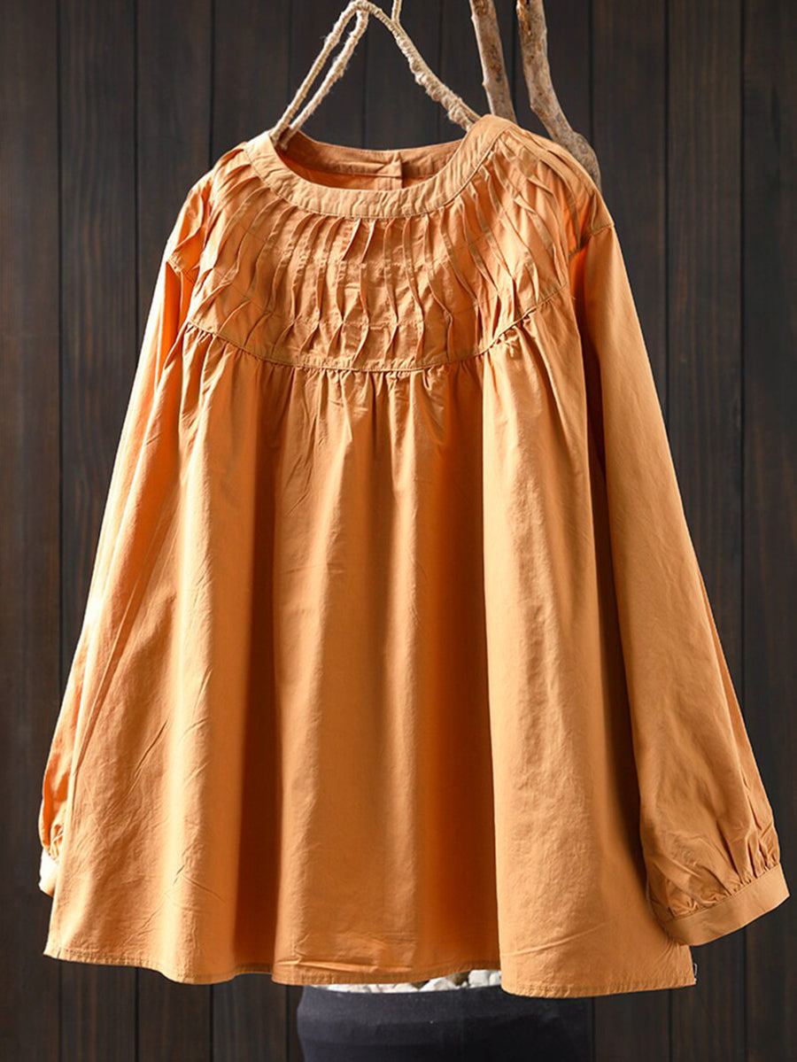 Smocked-Yoke Cotton Tunic Blouse