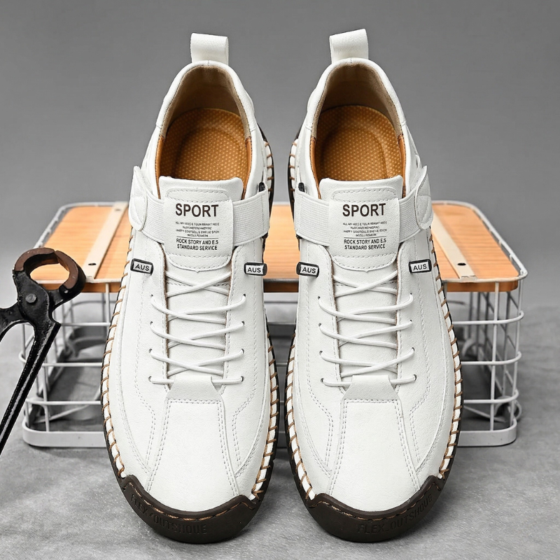 Men's Hand-Stitched Leather-Look Sneakers