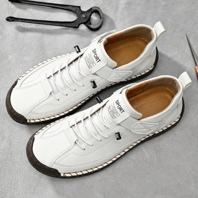 Men's Hand-Stitched Leather-Look Sneakers