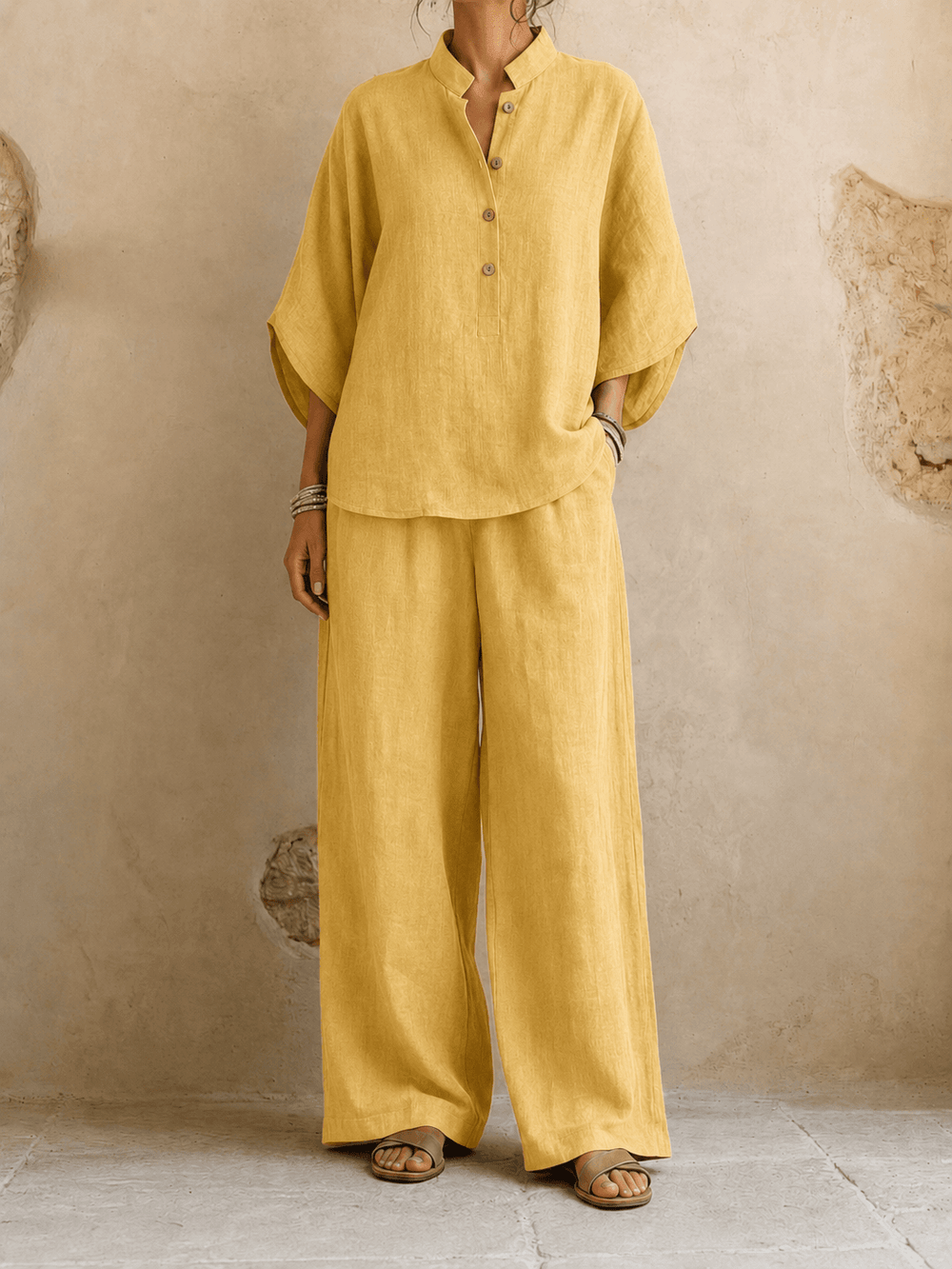 Batwing-Sleeve Shirt & Wide-Leg Pant Set