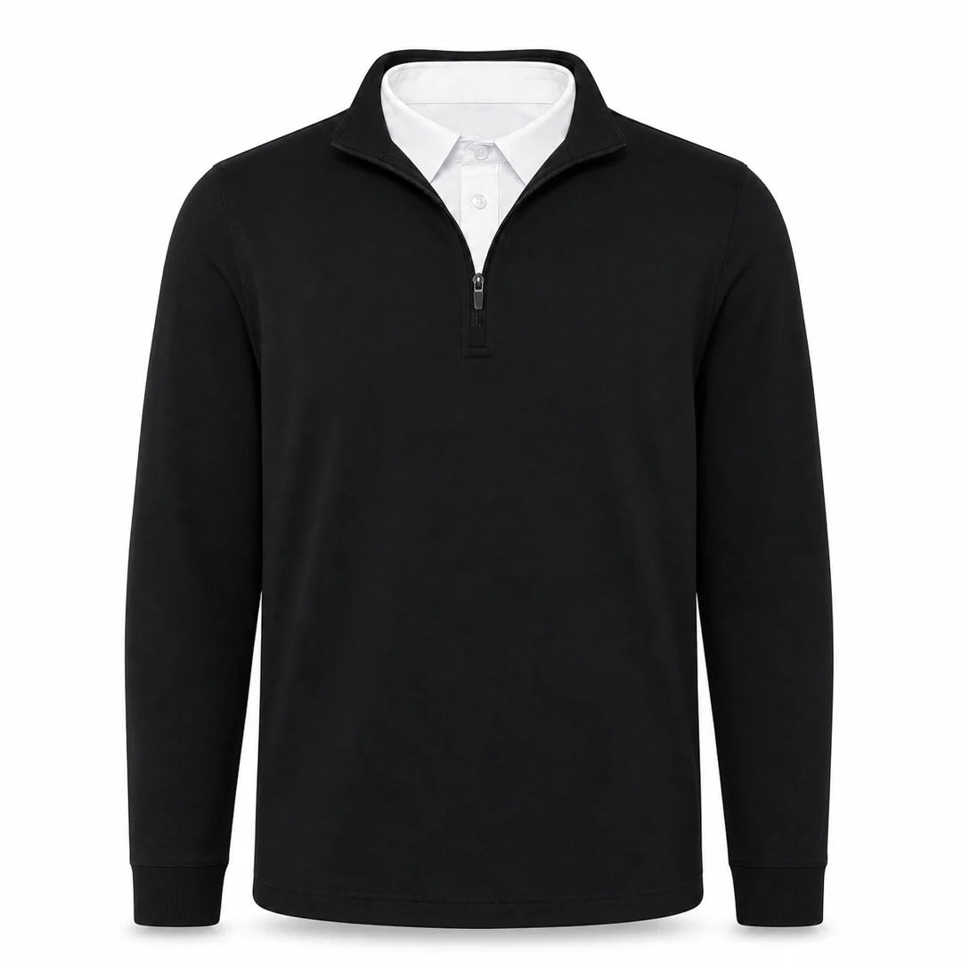 Men's Layered-Look Collar Quarter-Zip Pullover