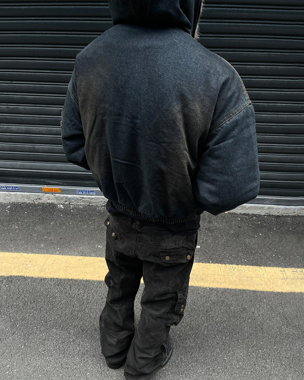 Washed Bomber Jacket with Faux Fur Hood