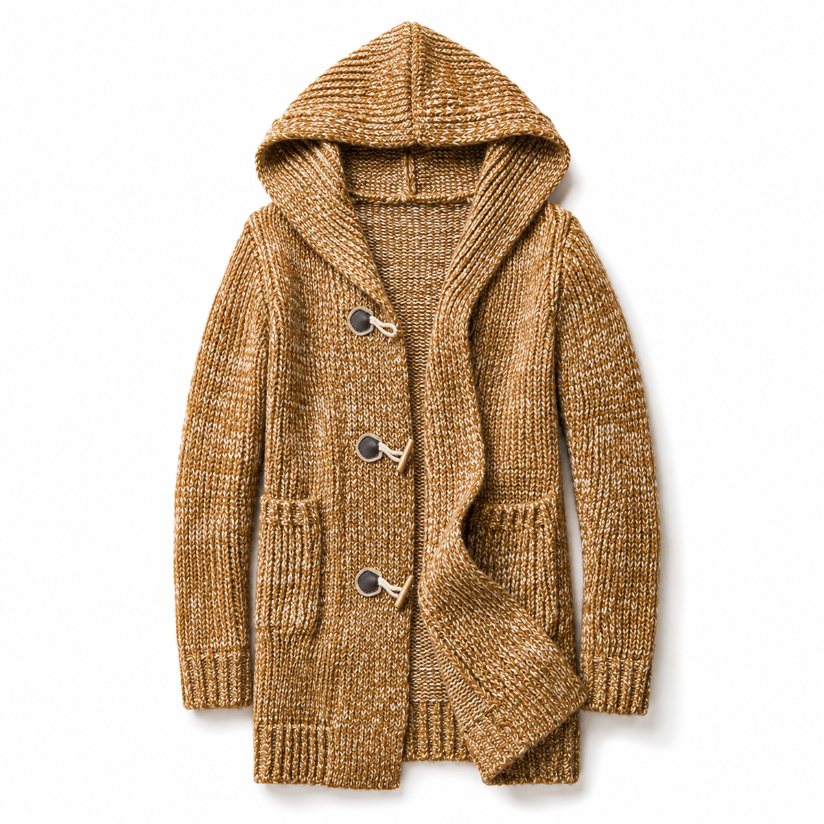 Men's Chunky Knit Hooded Toggle Cardigan