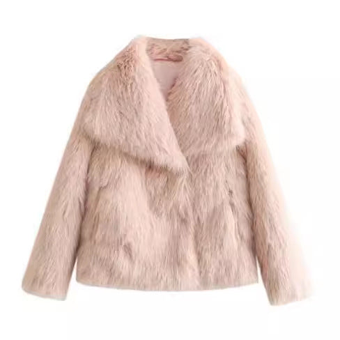 Shaggy Faux Fur Wide-Lapel Cropped Coat