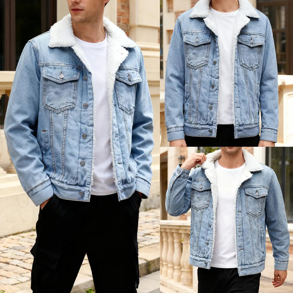 Men's Sherpa-Lined Denim Trucker Jacket