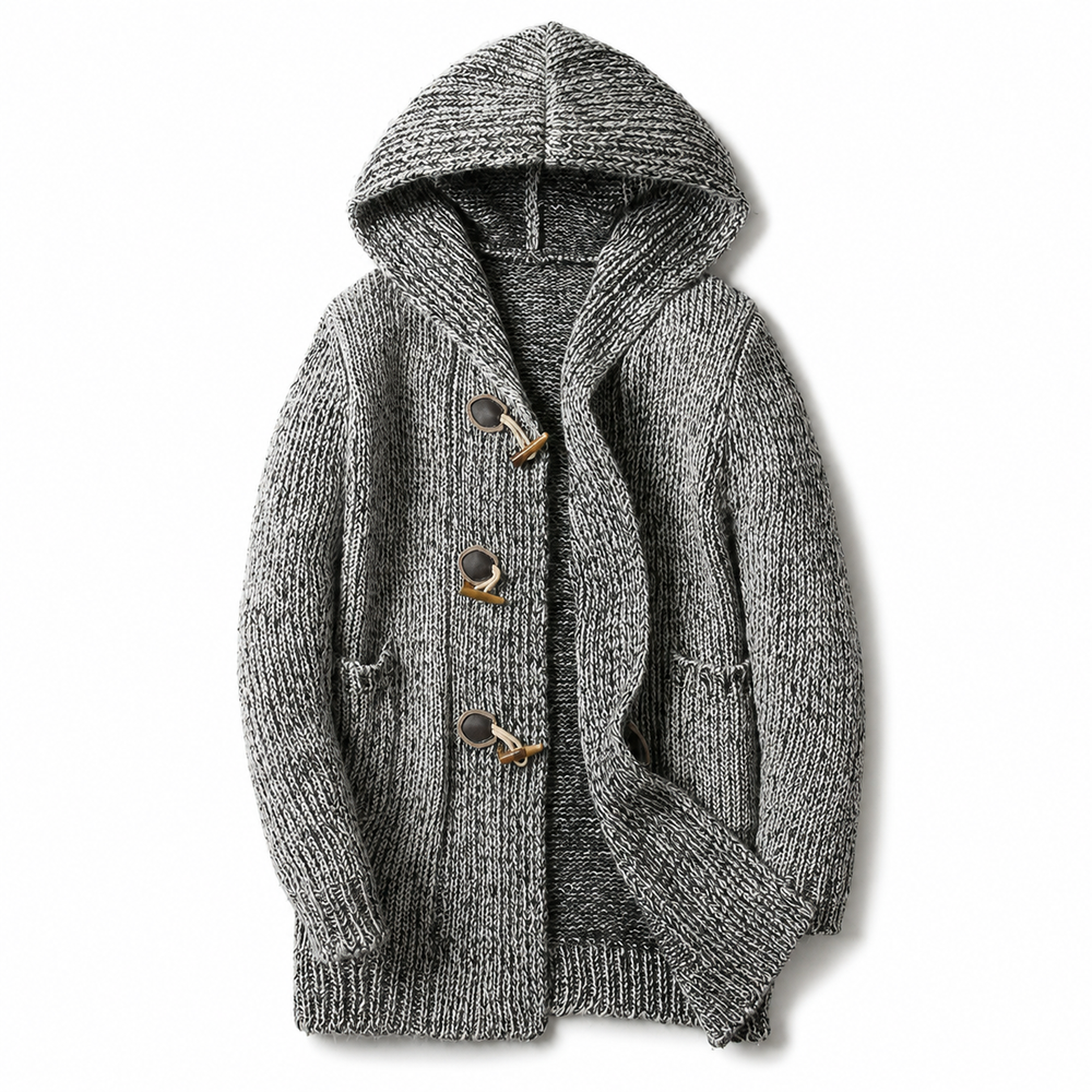 Men's Chunky Knit Hooded Toggle Cardigan