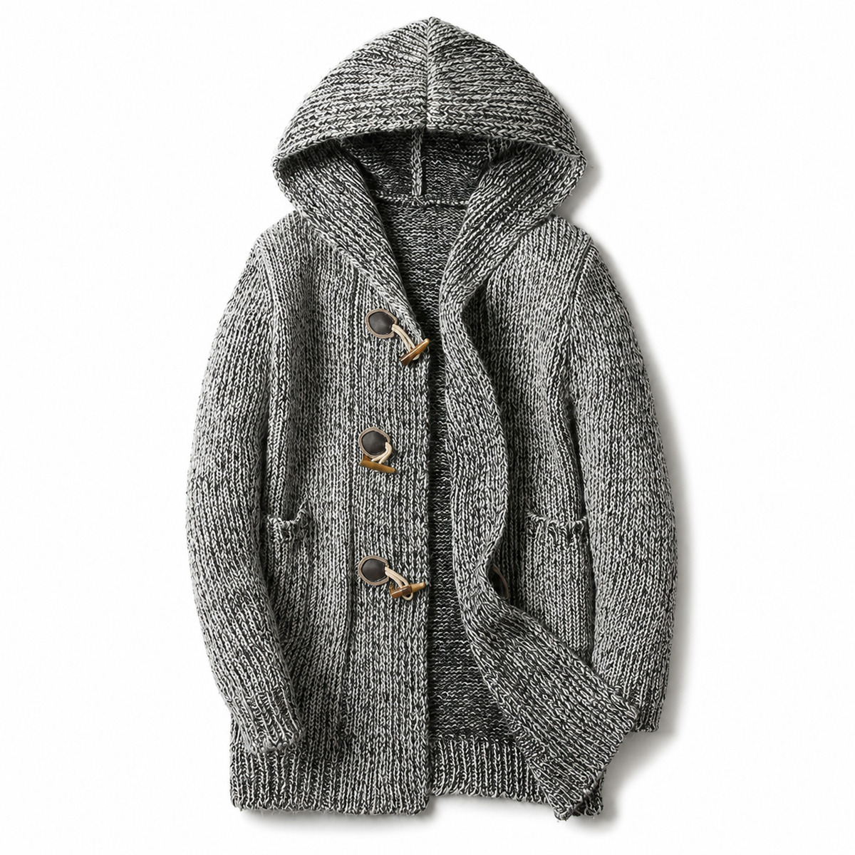 Men's Chunky Knit Hooded Toggle Cardigan