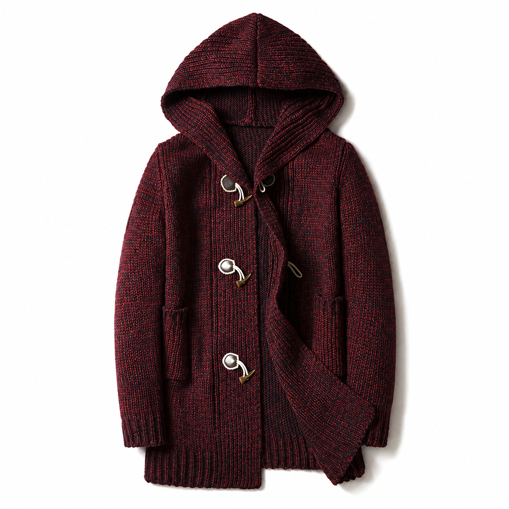 Men's Chunky Knit Hooded Toggle Cardigan
