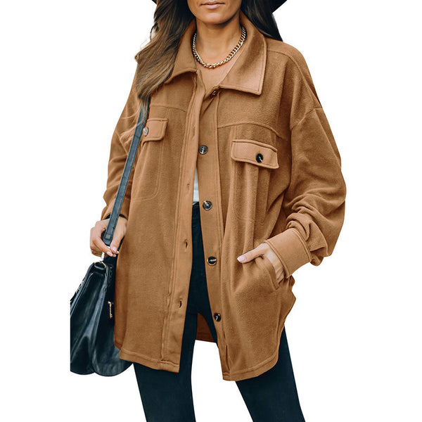 Oversized Fleece Button-Front Shirt Jacket