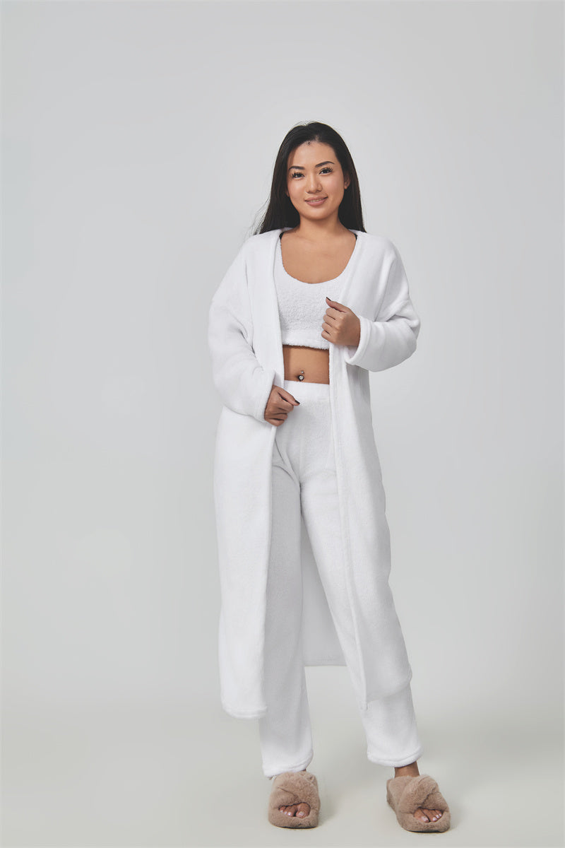 Fuzzy Knit 3-Piece Long Cardigan Lounge Set