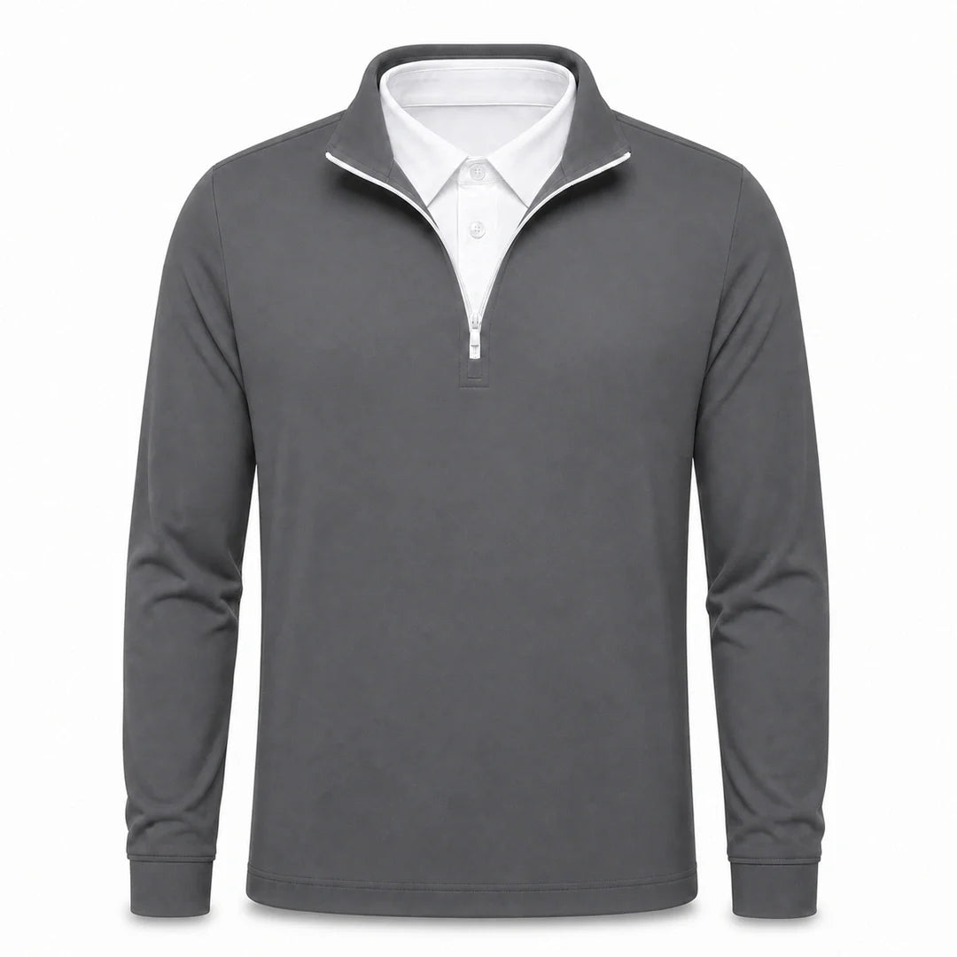 Men's Layered-Look Collar Quarter-Zip Pullover
