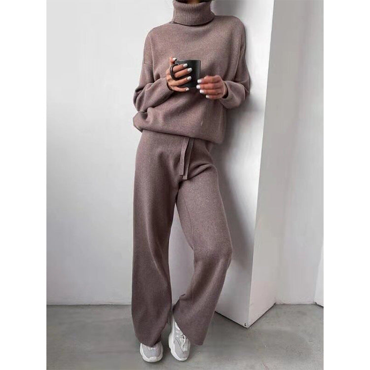 Turtleneck Sweater & Wide-Leg Knit Pants Set
