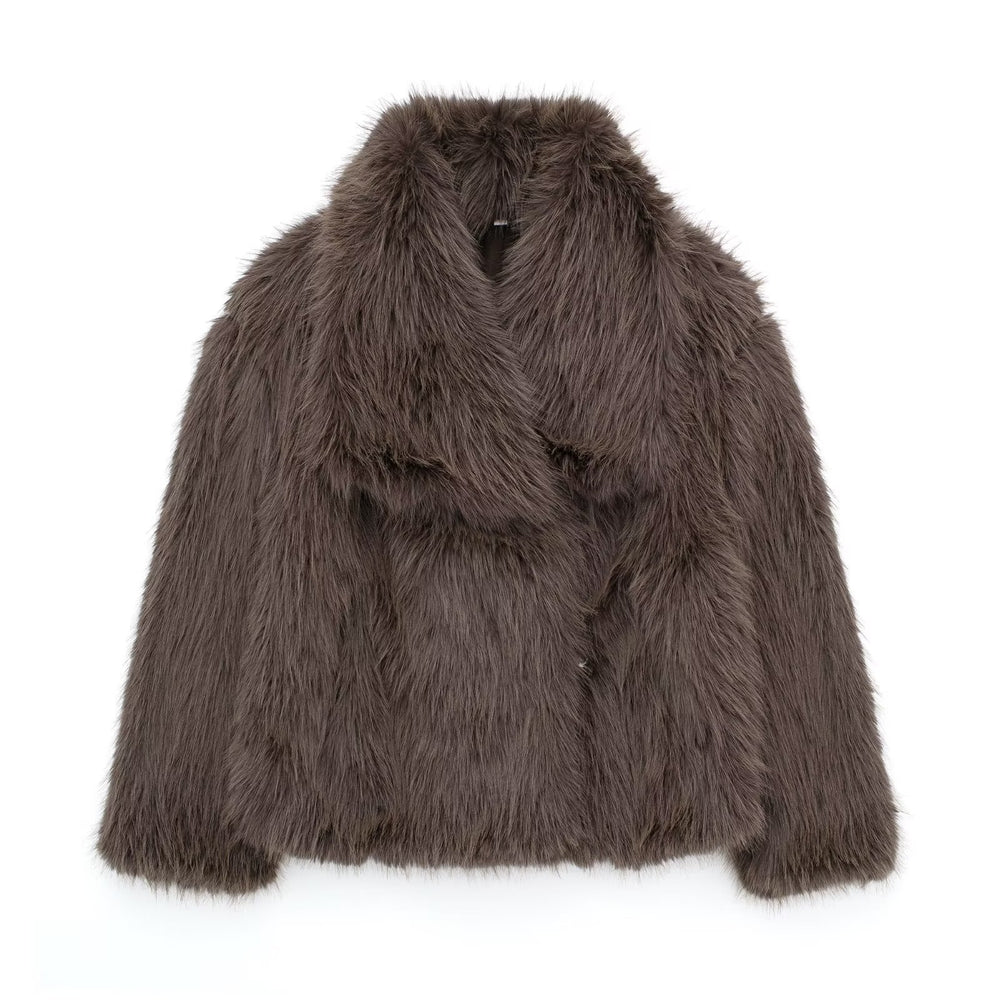 Shaggy Faux Fur Wide-Lapel Cropped Coat
